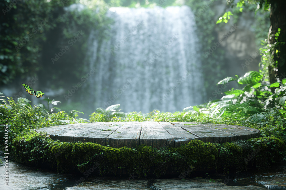 Wall mural waterfall nature scene.