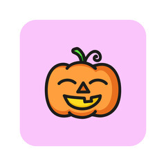 Smiling pumpkin line icon. Carving, decoration, Jack-o-lantern. Halloween party concept. Can be used for topics like fall, crop, agriculture