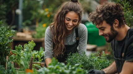 Happy Couple Gardening Together in a Greenhouse