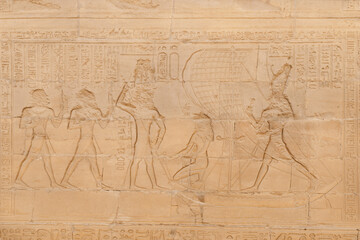 wall Reliefs at the Temple of Edfu at Aswan Egypt.