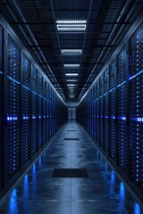 Obraz premium Computer data room, neatly arranged cabinets