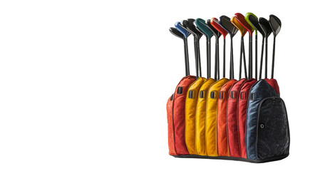 Colorful Golf Bags with Clubs on Transparent Background