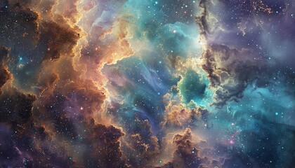 Fototapeta premium Cosmic Nebula, a vibrant display of swirling gases illuminated by starlight, showcasing the intricate beauty of the universes vast, colorful formations.