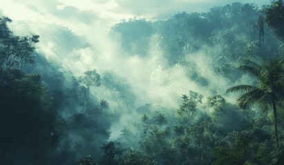 Misty Morning in A Lush Remote Rainforest With Dense Greenery