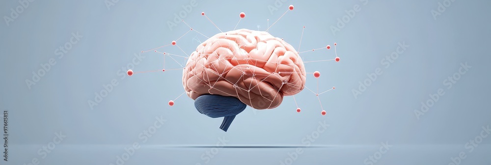 Aufkleber a 3d of a human brain with interconnected nodes, symbolizing mental connection, neural pathways, com