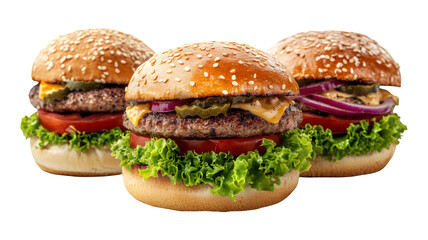 Isolated Cheeseburger with Lettuce, Tomato, and Onion on a White Background with clipping path, PNG collection, PNG image, PNG files, Generative art.