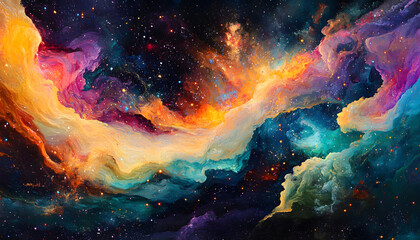 Obraz premium Galaxy Dreamscape: A vibrant, colorful galaxy with swirling stars and nebulae, evoking a sense of cosmic wonder.