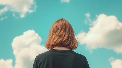 Peaceful Woman in Black Shirt Under Glowing Sky