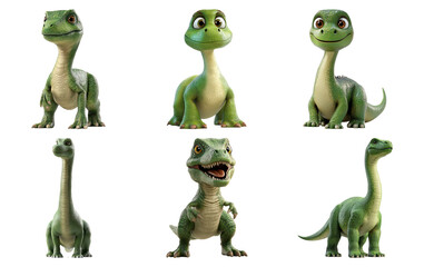Obraz premium Cute green baby dinosaurs in different poses isolated on transparent background