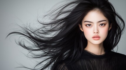Naklejka premium Silky Hair Beauty Touch - Minimalist Background, Shallow Depth