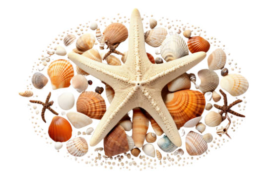 A natural arrangement of a large starfish with its arms spread out, isolated on white background