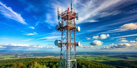 A towering metal structure, precisely designed with antenna arrays, enables high-speed cellular network communication,