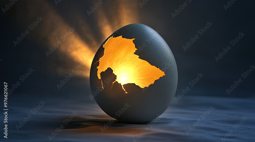 Poster eggshell with a ray of light shining through it.
