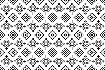 Geometric seamless pattern design for background, illustration, fabric,ethnic,clothing, carpet, silk,wallpaper, textile, batik,sarong,embroidery,card,backdrop,book cover on black and white background.