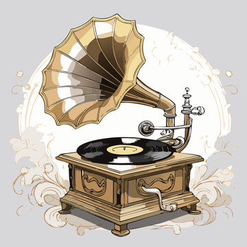 vintage gold gramophone playing record clip art preview