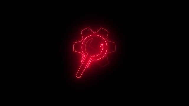 Neon Glowing Settings Gear and rance Icon animation.  4k animation 