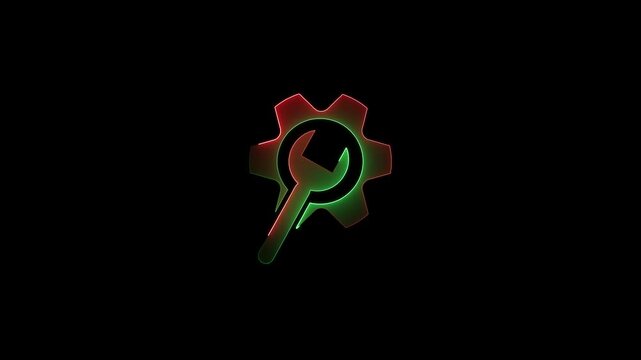 Neon Glowing Settings Gear and rance Icon animation.  4k animation 