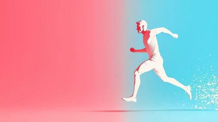 Dynamic illustration of a runner in motion, showcasing energy and speed against a colorful gradient background.