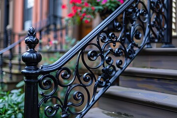 A black wrought iron staircase with a black railing © Graph Squad