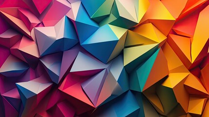 Low-poly background with geometric shapes and vibrant colors.