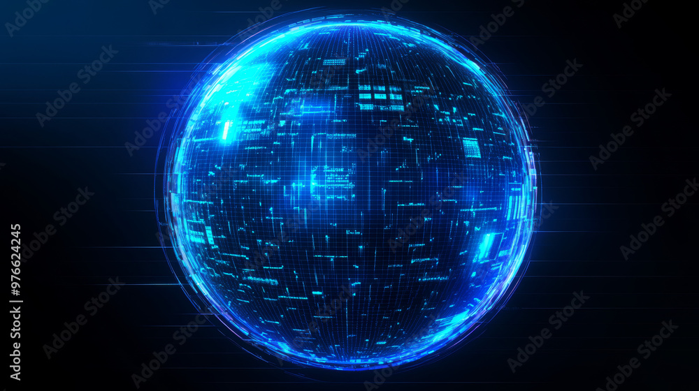Poster blue geometric dome shields with a transparent background. features a futuristic glowing 3d cyber sp