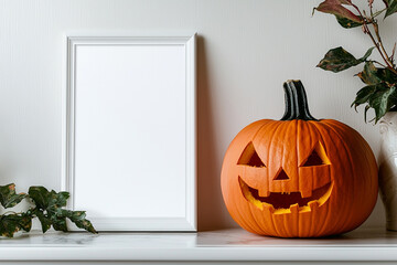 Obraz premium Halloween Pumpkin with Blank Frame