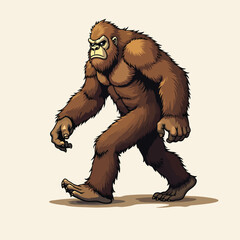Fototapeta premium A large bigfoot walking across a white background. 