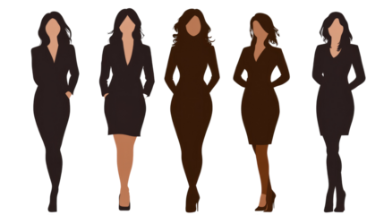 silhouettes of women isolated on white background 