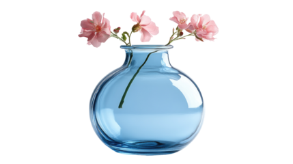 blue vase with flowers isolated on white background 