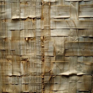 A detailed view of piece of upholstery lined using abaca fiber, showcasing intricate weaving patterns and textures that evoke sense of natural elegance and craftsmanship