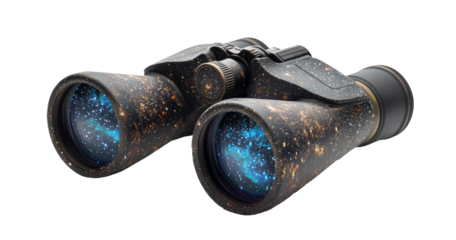 Stargazing Binoculars with Galaxy Reflections on Transparent Background