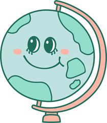groovy face earth globe in cute back to school illustration set