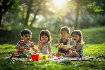 Kids Enjoying a Picnic in the Park