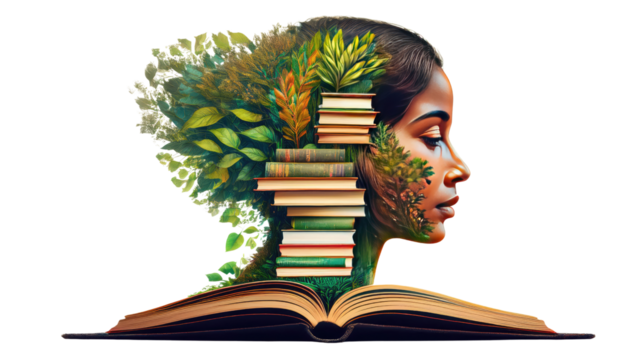 Women with books isolated over White Background  - Powered by Adobe