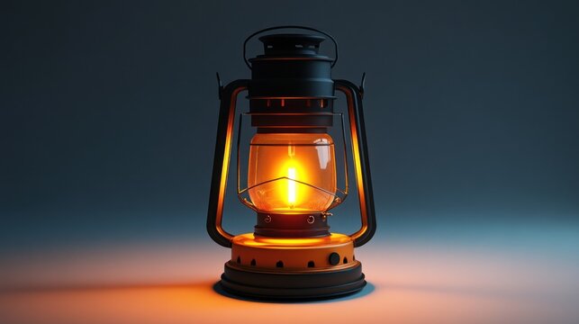 A vintage lantern emitting a warm glow in a dim setting.