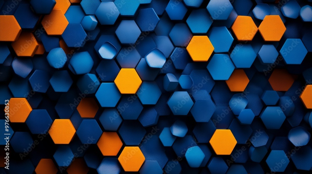 Poster abstract hexagon pattern: blue and orange geometric design. this dynamic image represents concepts o