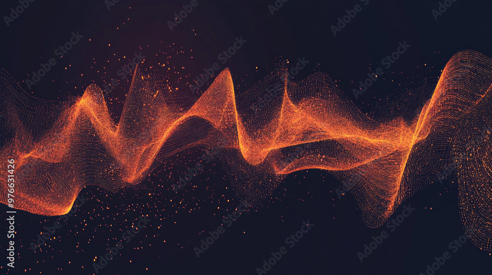 Poster colorful orange sound wave ripple with a digital equalizer design. features big data audio visualiza