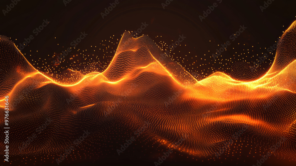 Poster colorful orange sound wave ripple with a digital equalizer design. features big data audio visualiza