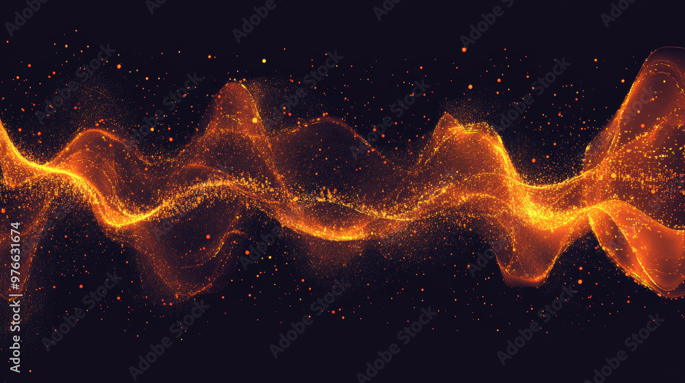 Poster colorful orange sound wave ripple with a digital equalizer design. features big data audio visualiza