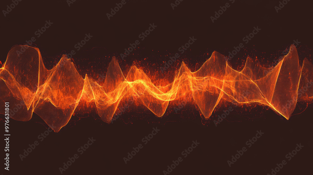 Poster colorful orange sound wave ripple with a digital equalizer design. features big data audio visualiza