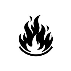 Campfire Icon – Simple Black Flame with Wood Logs