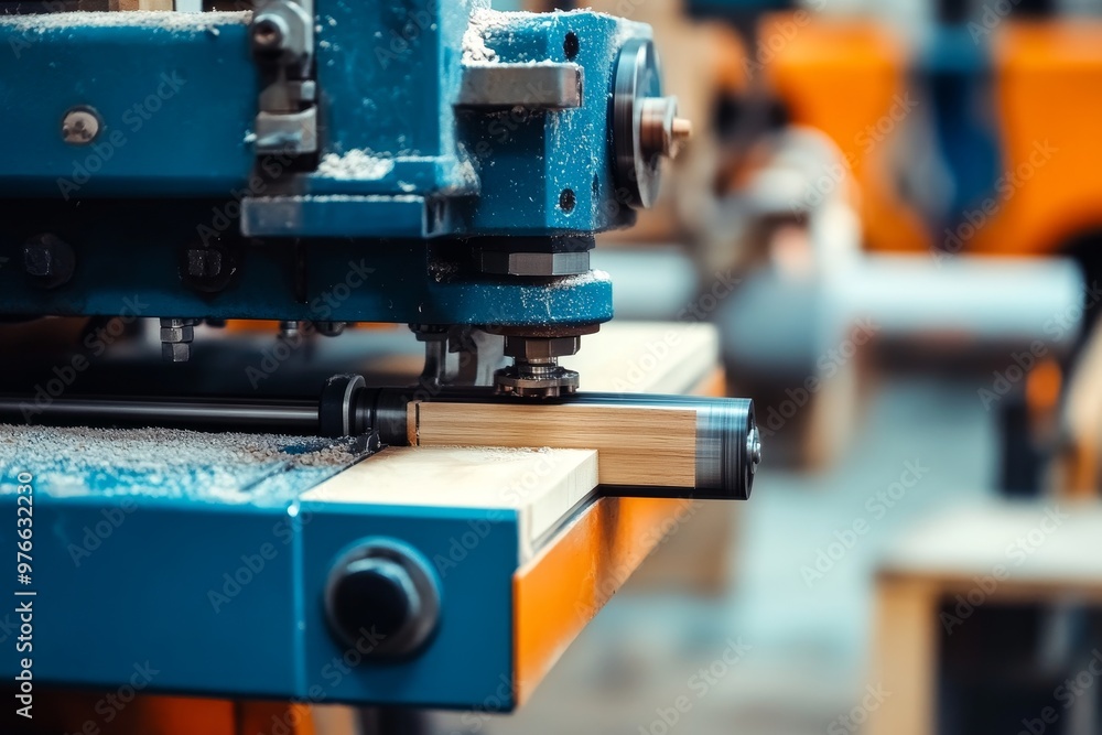 Poster close-up of a woodworking machine in operation, showcasing the precision and efficiency of modern in