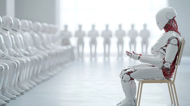 A high-tech mental health support group with robotic counseling tools and bioluminescent coping strategies