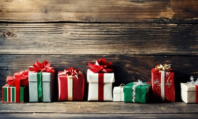 Fototapeta premium Christmas presents gift box background with copy space, christmas concept