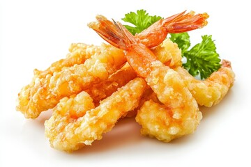 Crispy Shrimp Tempura is a Japanese dish featuring succulent shrimp coated in a light, airy batter and deep-fried to golden perfection. The tempura is served with a side of dipping sauce and often acc