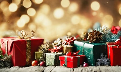 New Year banner with Christmas gift boxes with copy space background, new year and christmas concept