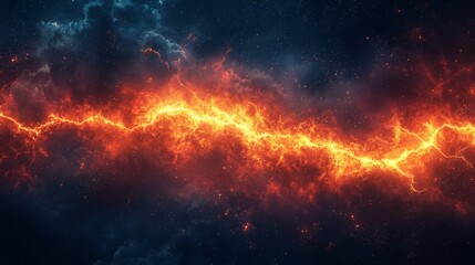 Fototapeta premium Bright lightning bolt splitting the night sky, the storm creating a dramatic and hazardous atmosphere