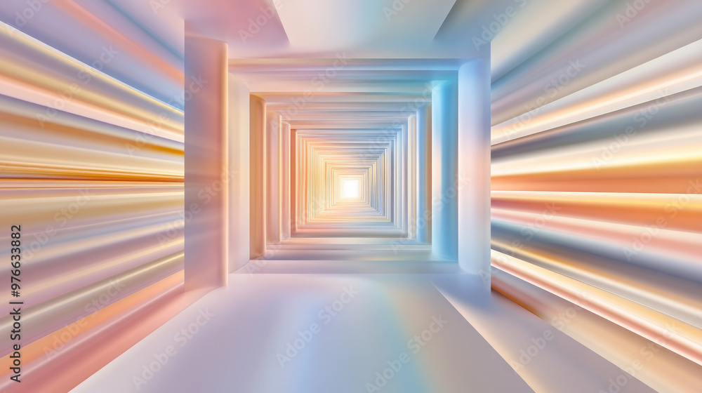 Poster a captivating minimalist design featuring central perspective that draws viewer into vibrant, colorf