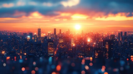 Fototapeta premium Stunning Blurred Cityscape at Sunset With Clear Copy Space Ideal for Business Presentations and Promotional Materials