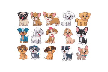 vector illustration set featuring playful puppies of different breeds 